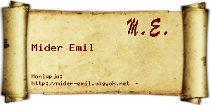 Mider Emil névjegykártya